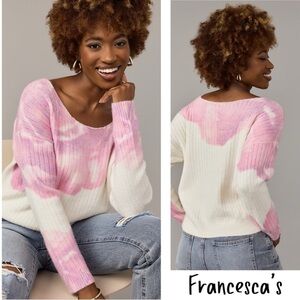 New Francesca's Tilly Ribbed Pullover Pink And Cream Floral Pattern Sweater